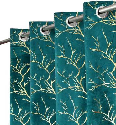 FABREEVA 274.32 cm (9 ft) Long Door Velvet Room Darkening Curtain (Pack Of 2)(Aqua, Self Design)