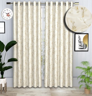 VAS COLLECTIONS 214 cm (7 ft) Velvet Room Darkening Door Curtain (Pack Of 2)(Floral, Silver)