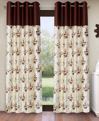 Home Sizzler 153 cm (5 ft) Polyester Semi Transparent Window Curtain (Pack Of 2)(Floral, Brown)