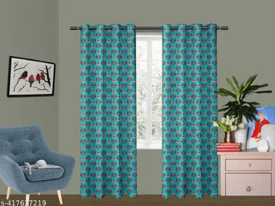 IDV 214 cm (7 ft) Door Polyester Room Darkening Curtain Single Curtain(Blue, Floral)