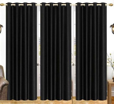 HOUSE OF COMMON 213 cm (7 ft) Polyester Room Darkening Door Curtain (Pack Of 3)(Solid, Black)