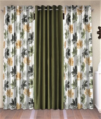 Home Sizzler 213 cm (7 ft) Polyester Semi Transparent Door Curtain (Pack Of 3)(Floral, Plain, Green)