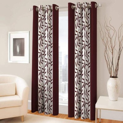 Lucacci 274 cm (9 ft) Polyester Semi Transparent Long Door Curtain (Pack Of 2)(Printed, Brown)
