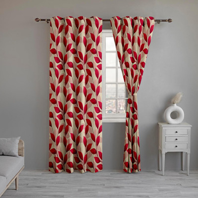 CURTAINRY 213.36 cm (7 ft) Door Polycotton Room Darkening Curtain Single Curtain(Red, Floral)