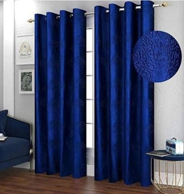 Narula Handloom 220 cm (7 ft) Door Polyester Blackout Curtain (Pack Of 2)(Blue, Solid)