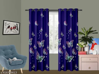 Fashion Point 214 cm (7 ft) Door Polyester Room Darkening Curtain Single Curtain(Blue, Floral)