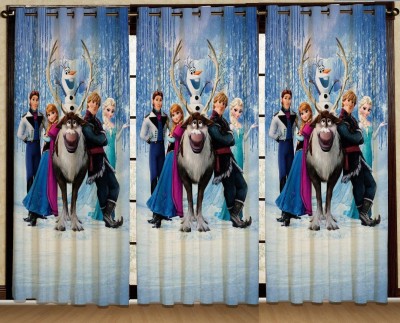 KNIT VIBES 214 cm (7 ft) Polyester Room Darkening Door Curtain (Pack Of 3)(3D Printed, Frozen Light Blue)
