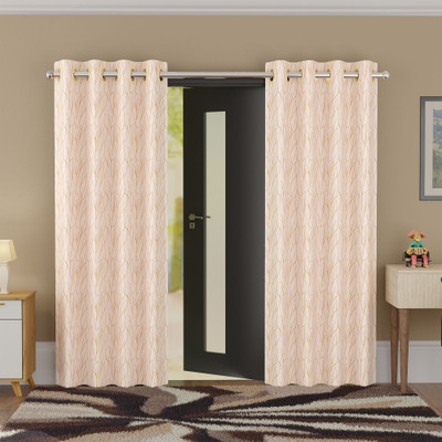 KUBER INDUSTRIES 115 cm (4 ft) Door Polyester Semi Transparent Curtain (Pack Of 2)(Cream & Golden, Self Design)