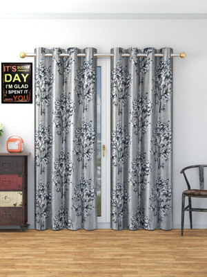 Galaxy Home Decor 153 cm (5 ft) Window Polyester Semi Transparent Curtain (Pack Of 2)(Grey, Printed)