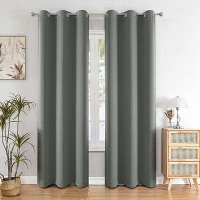 HOMEMONDE 213.36 cm (7 ft) Door Polyester Blackout Curtain (Pack Of 2)(Grey, Plain)