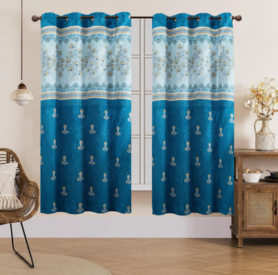 KITCREXA 152 cm (5 ft) Window Polyester Semi Transparent Curtain (Pack Of 2)(Blue, Printed)