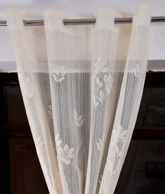 FABWEB 274 cm (9 ft) Long Door Polyester Semi Transparent Curtain (Pack Of 2)(Cream, Floral)