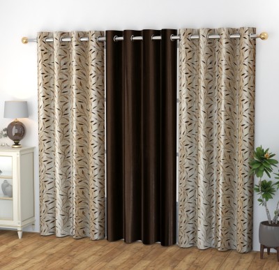 Arick Home 243.84 cm (8 ft) Polyester Semi Transparent Window Curtain (Pack Of 3)(Printed, Coffee)