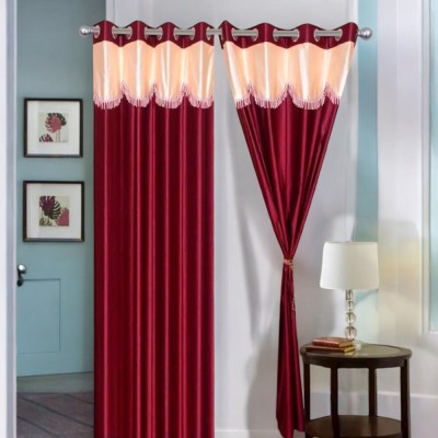 Garg Traders 214 cm (7 ft) Polyester Semi Transparent Door Curtain (Pack Of 2)(Printed, Maroon)