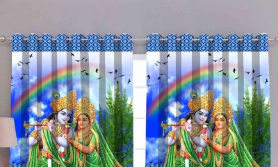 kitchDeco 274 cm (9 ft) Polyester Semi Transparent Long Door Curtain (Pack Of 2)(Printed, Radha Krishna Ji 5)