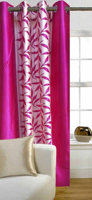 Panipat Textile Hub 210 cm (7 ft) Door Polyester Semi Transparent Curtain Single Curtain(Pink, Floral)