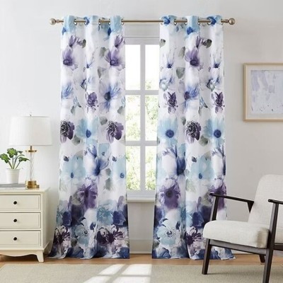 Ad Tex 274 cm (9 ft) Polyester Room Darkening Long Door Curtain Single Curtain(Floral, Purple)