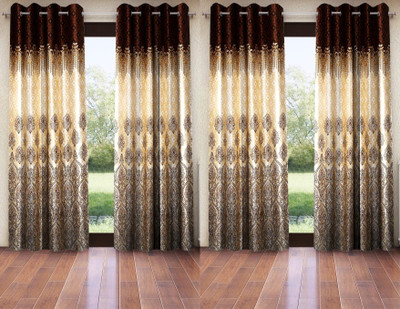 Home Sizzler 153 cm (5 ft) Window Polyester Semi Transparent Curtain (Pack Of 4)(Brown, Printed)