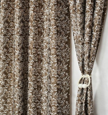 Homefab India 152.4 cm (5 ft) Polyester Room Darkening Window Curtain (Pack Of 2)(Floral, Brown, White)