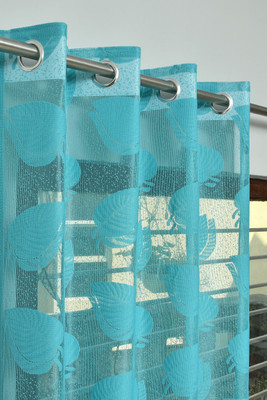 Rashee Creations 213 cm (7 ft) Net Transparent Door Curtain Single Curtain(Printed, Aqua)