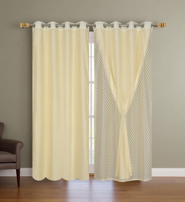 Home Stylish 274 cm (9 ft) Long Door Silk Blackout Curtain (Pack Of 2)(Cream, Self Design)