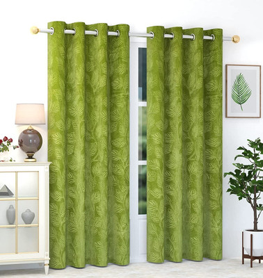 Freshfromloom 213 cm (7 ft) Door Velvet Room Darkening Curtain (Pack Of 2)(Green, Abstract)
