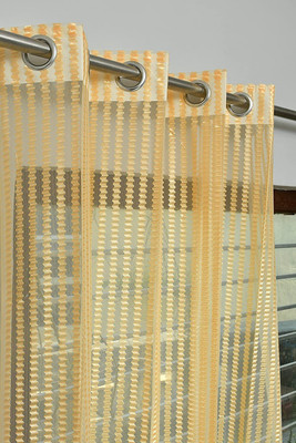 sddfabrics 153 cm (5 ft) Window Polyester Semi Transparent Curtain (Pack Of 2)(Golden, Abstract)