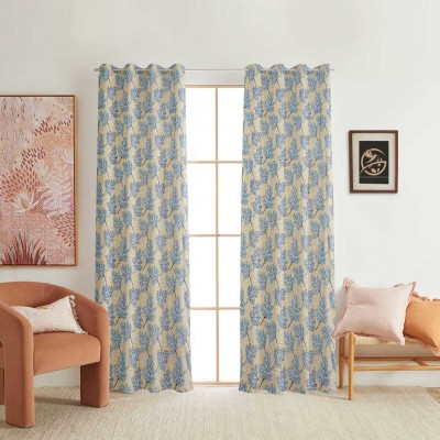 croox 215 cm (7 ft) Polyester Room Darkening Door Curtain (Pack Of 2)(Floral, Aqua)