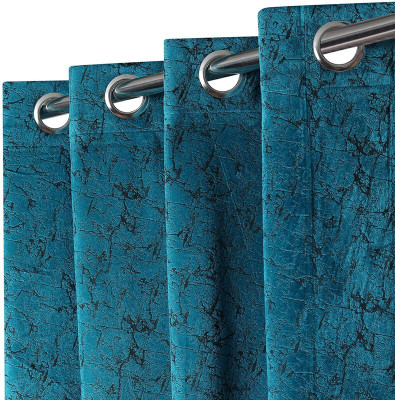 Kraftiq Homes 152 cm (5 ft) Velvet Room Darkening Window Curtain Single Curtain(Abstract, Aqua)