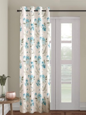 Trance Home Linen 274.32 cm (9 ft) Cotton Semi Transparent Long Door Curtain Single Curtain(Printed, Tashi Blue)