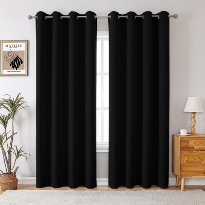 FUNFLIP 213.5 cm (7 ft) Polyester Semi Transparent Door Curtain (Pack Of 2)(Plain, Black)