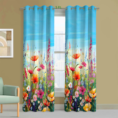 EXOTICE 120 cm (4 ft) Window Polyester Room Darkening Curtain (Pack Of 2)(Blue, 3D Printed)