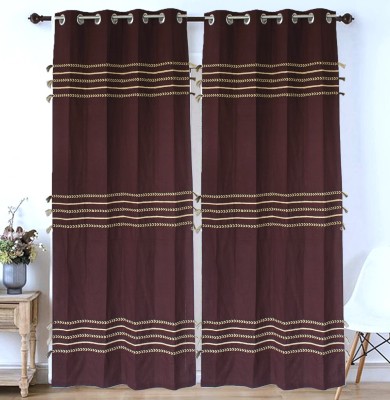 Dekor World 275 cm (9 ft) Cotton Semi Transparent Long Door Curtain (Pack Of 2)(Embroidered, Walnut Brown)