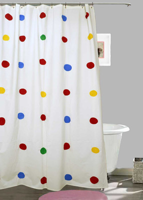 REKARDO 213 cm (7 ft) PVC Semi Transparent Shower Curtain Single Curtain(Polka, White & Multicolor)