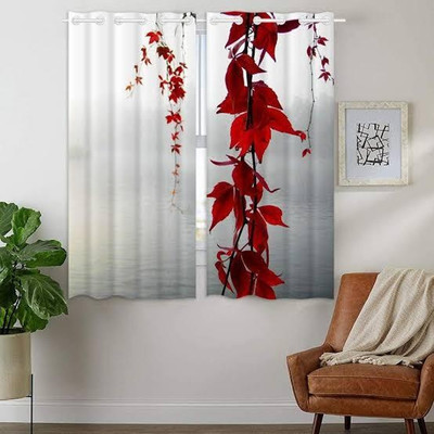 Vmv Décor 154 cm (5 ft) Polyester Room Darkening Window Curtain Single Curtain(Floral, Red)