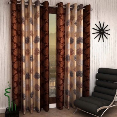 N2C Home 270 cm (9 ft) Polyester Semi Transparent Long Door Curtain (Pack Of 2)(Floral, Brown)