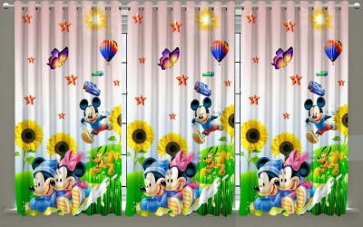 WO FLORA 152 cm (5 ft) Polyester Room Darkening Window Curtain (Pack Of 3)(Cartoon, Micky Park Cream)