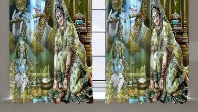 kitchDeco 152 cm (5 ft) Polyester Semi Transparent Window Curtain (Pack Of 2)(Printed, Radha Krishna 2)