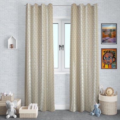 The Household 274 cm (9 ft) Polyester Room Darkening Long Door Curtain (Pack Of 2)(Geometric, Cream)