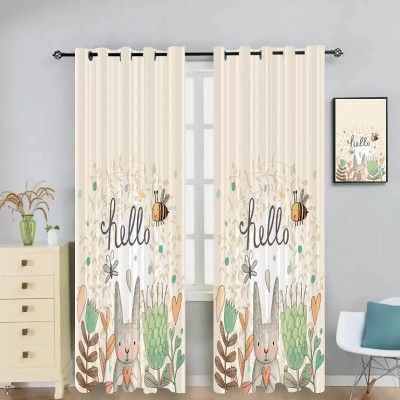 BEST FAB 274 cm (9 ft) Polyester Room Darkening Long Door Curtain (Pack Of 2)(Animal, Cream)