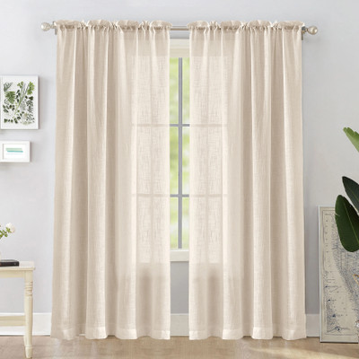 HOMEMONDE 274.32 cm (9 ft) Long Door Cotton Transparent Curtain (Pack Of 2)(Beige, Self Design)
