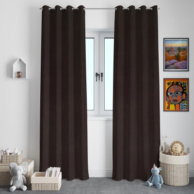 The Household 274 cm (9 ft) Satin Blackout Long Door Curtain (Pack Of 2)(Solid, Dark Brown)