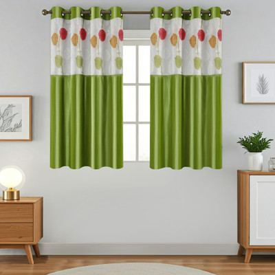 Homefab India 152.5 cm (5 ft) Window Polyester Semi Transparent Curtain (Pack Of 2)(Green, Floral)