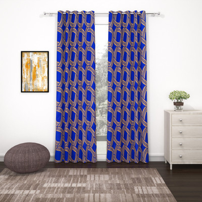 Bedspun 215 cm (7 ft) Door Polyester Semi Transparent Curtain (Pack Of 2)(Blue, Printed)