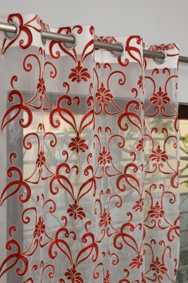 Harnay 274 cm (9 ft) Polyester, Tissue Semi Transparent Long Door Curtain Single Curtain(Floral, Maroon Color)