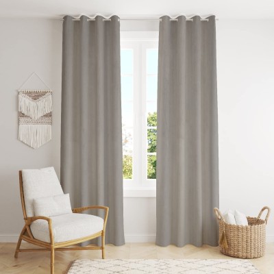 Freshfromloom 304 cm (10 ft) Velvet Room Darkening Door Curtain (Pack Of 2)(Solid, Light Grey)