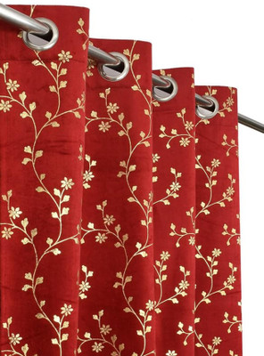 Galaxy Home Decor 242 cm (8 ft) Shower Velvet Room Darkening Curtain (Pack Of 2)(Maroon, Floral)