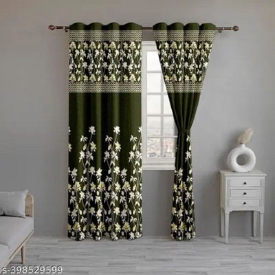p23 274 cm (9 ft) Long Door Polyester Room Darkening Curtain Single Curtain(Green, Printed)