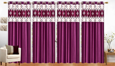 Stella Creations 274 cm (9 ft) Long Door Polyester Semi Transparent Curtain (Pack Of 4)(Wine, Abstract)
