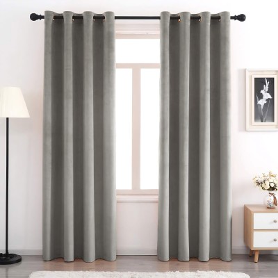 AEROHAVEN 275 cm (9 ft) Velvet Blackout Long Door Curtain (Pack Of 2)(Solid, Grey)